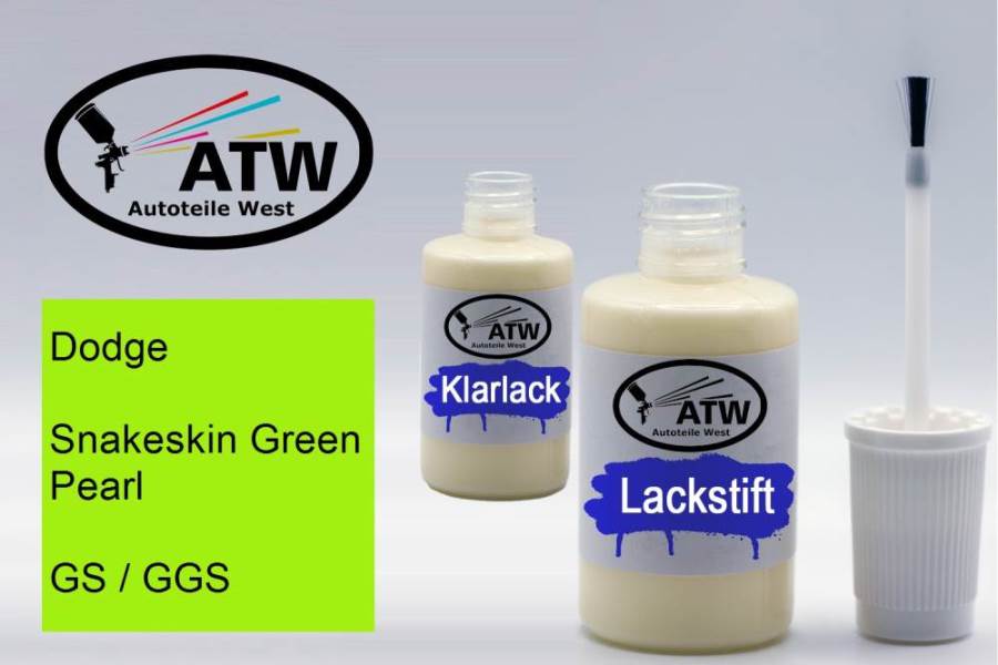 Dodge, Snakeskin Green Pearl, GS / GGS: 20ml Lackstift + 20ml Klarlack - Set, von ATW Autoteile West.